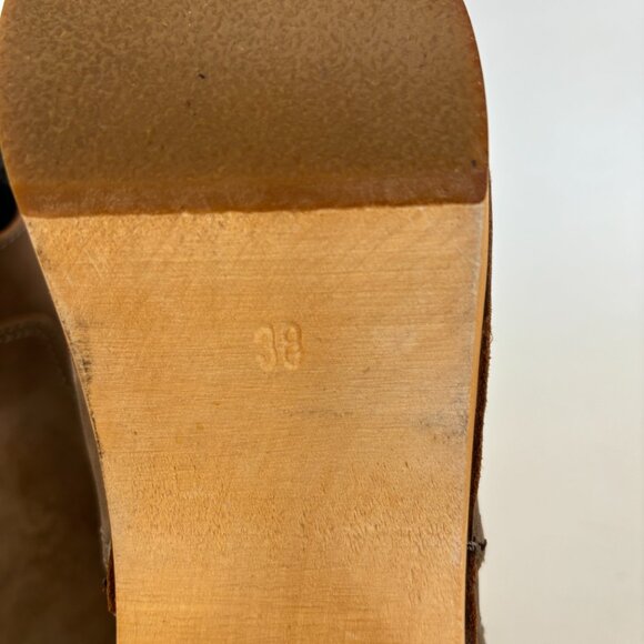 Swedish Hasbeens Boots Heel Zip It Emy Clog Toffel Ankle Taupe Tan Suede 38 8 - Picture 10 of 14